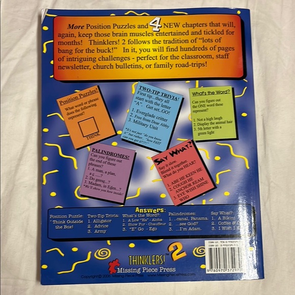 Thinklers 2 Brain Teasers Puzzle Book - Blue and Yellow Cover - Picture 3 of 5